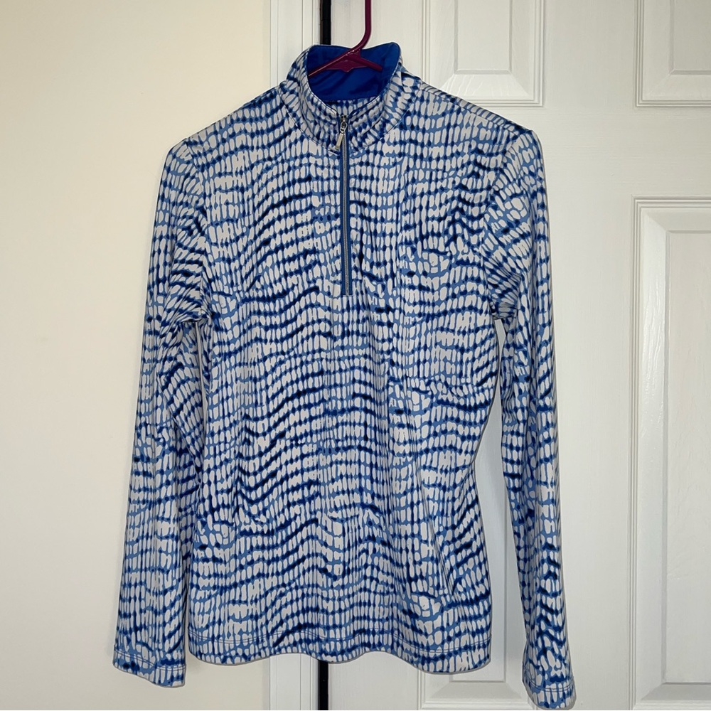 Tail Activewear White Label Womens Blue & White Pattern Quarter Zip, size Small